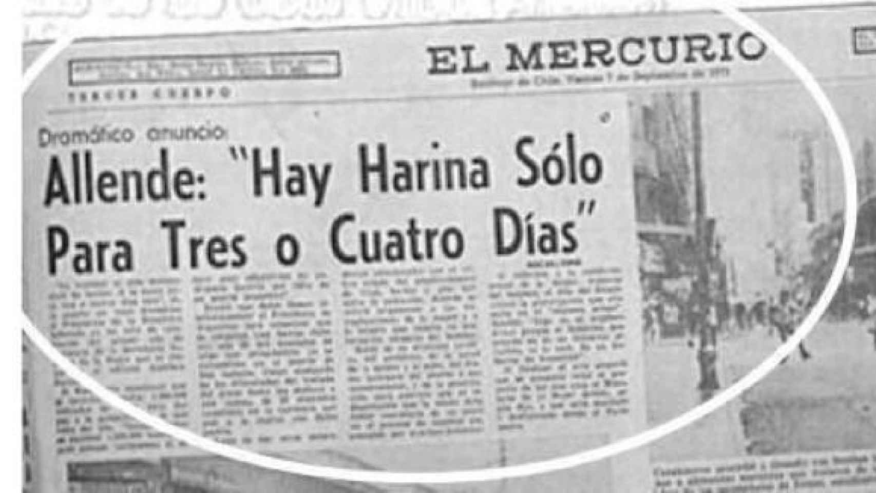 Recorte del diario El Mercurio del 7 de septiembre con las palabras de Allende.